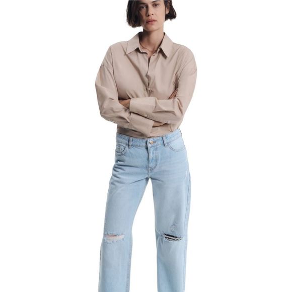 ZARA | Light Blue | RIPPED MID-RISE Z1975 STRAIGHT LEG JEANS - Picture 8 of 11